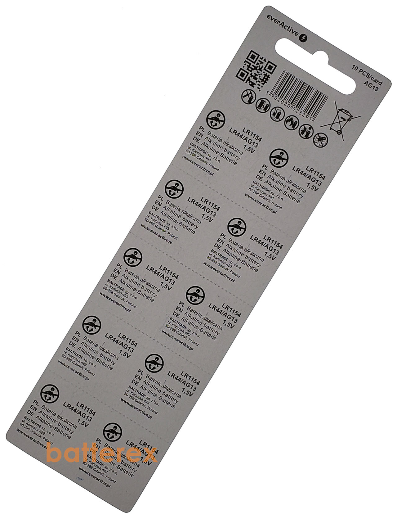 Батарейка LR44 Everactive Alkaline 1.5V (AG13 A76 G13 357 SR44 L1154), поштучно от 1 шт., цена за 1 шт.