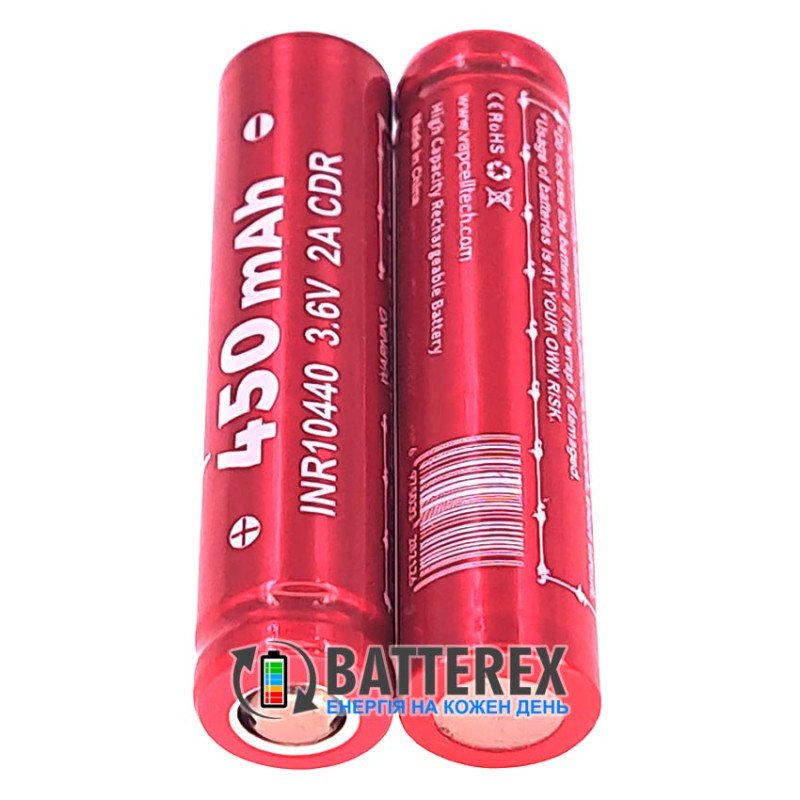 Акумулятор 10440 AAA Li-ion Vapcell INR10440 F4 450mah 3.6V 2A без захисту