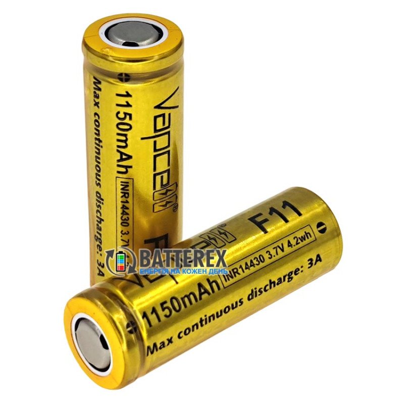 Акумулятор Li-ion 14430 Vapcell INR F11 1150mah 3.7V 3A висока реальна ємність
