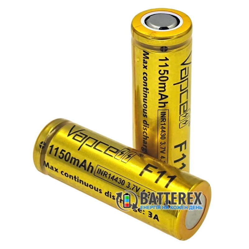 Акумулятор Li-ion 14430 Vapcell INR F11 1150mah 3.7V 3A висока реальна ємність