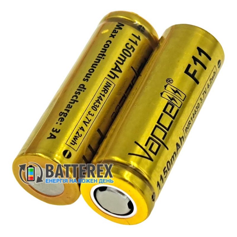 Акумулятор Li-ion 14430 Vapcell INR F11 1150mah 3.7V 3A висока реальна ємність