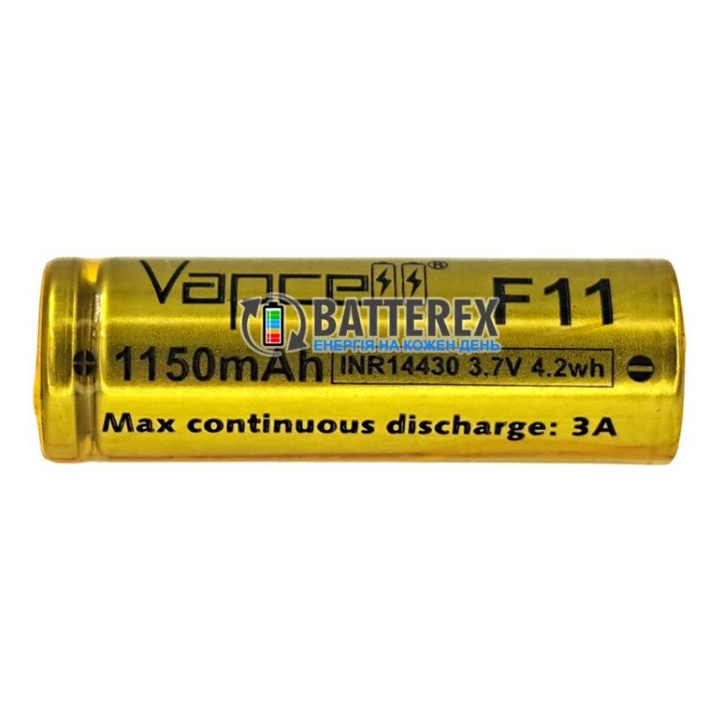 Акумулятор Li-ion 14430 Vapcell INR F11 1150mah 3.7V 3A висока реальна ємність