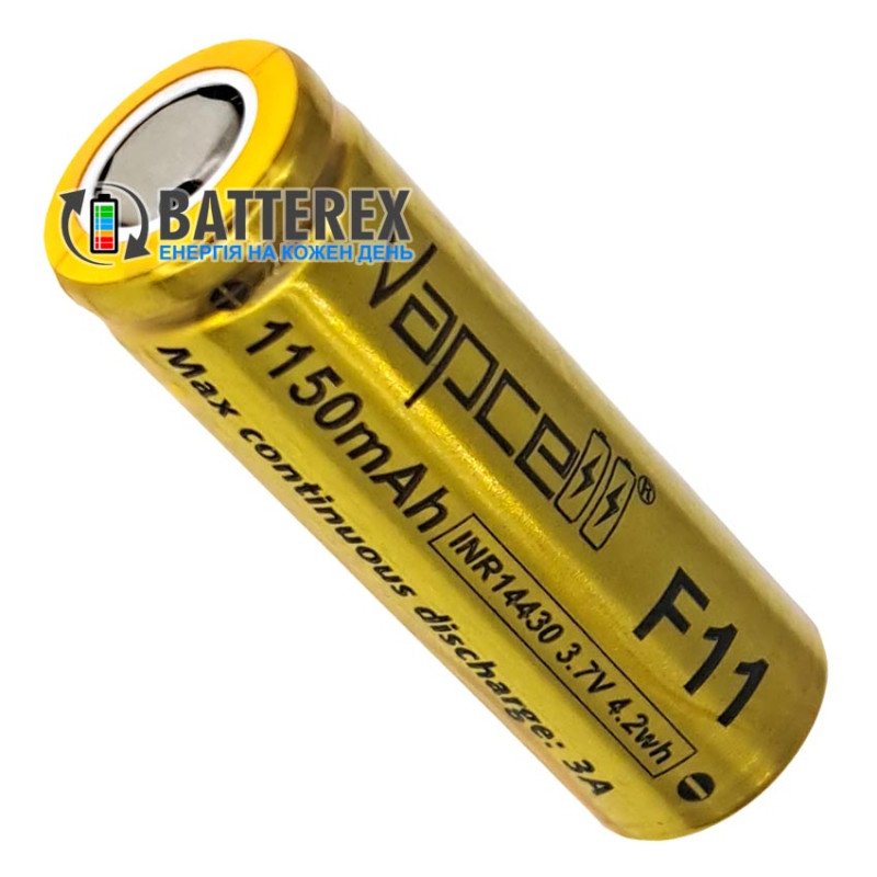 Акумулятор Li-ion 14430 Vapcell INR F11 1150mah 3.7V 3A висока реальна ємність