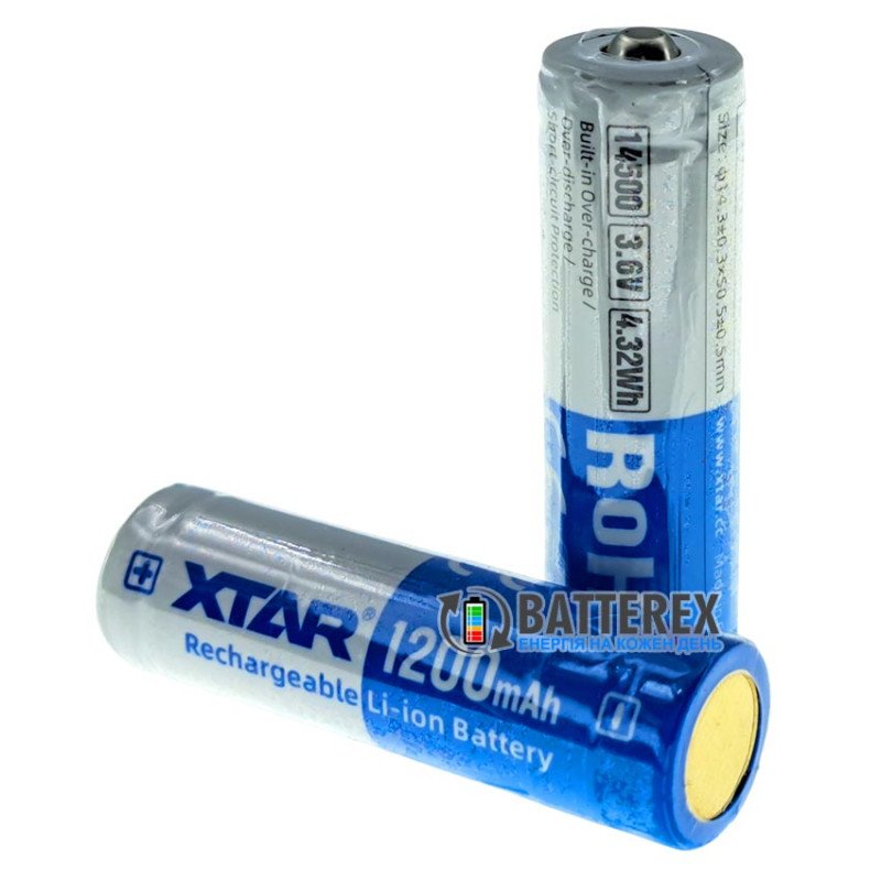 Аккумулятор Li-ion 14500 XTAR 1200mah 3.7V 2.5A Protected с платой защиты