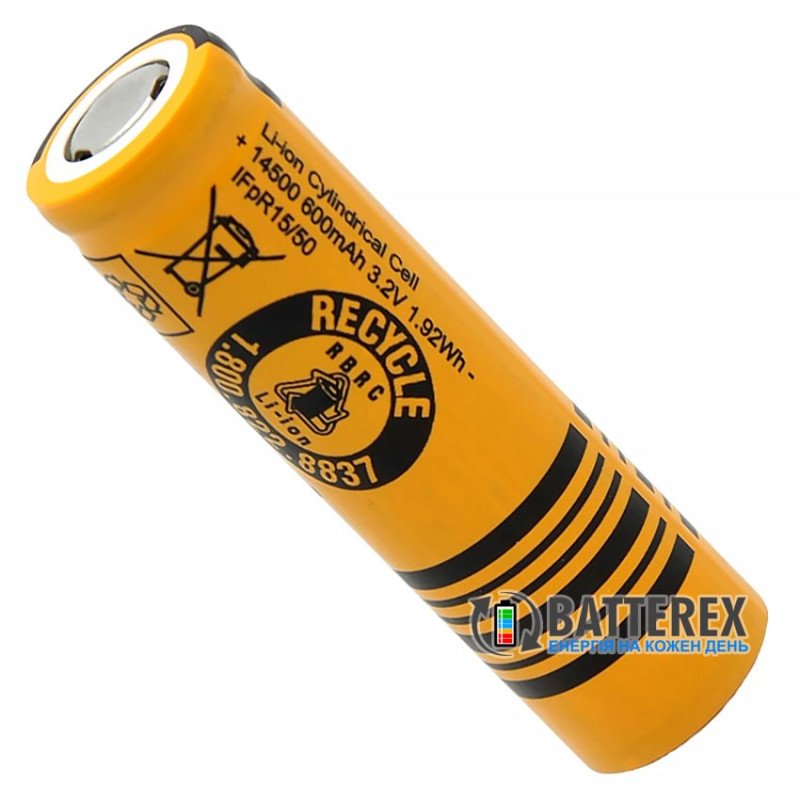 Акумулятор 14500 LiFePO4 HighPower IFR14500 600mah 3.2V 1.5A Flat Top без защиты с плоским плюсом