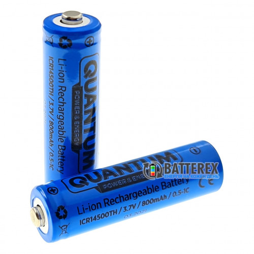 14500 Quantum ICR14500TH 800mah 3.7V 1.6A Button Top без защиты с выпуклым контактом плюс