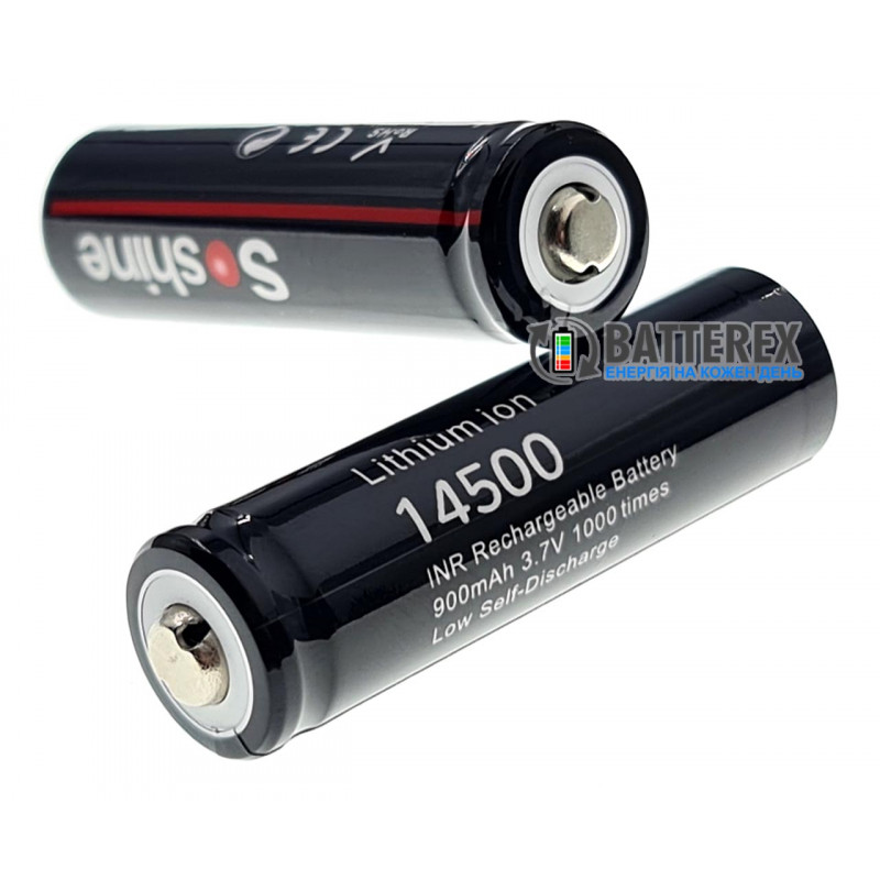 Акумулятор 14500 Soshine 900mah 3.7V 2.7A Button Top без захисту