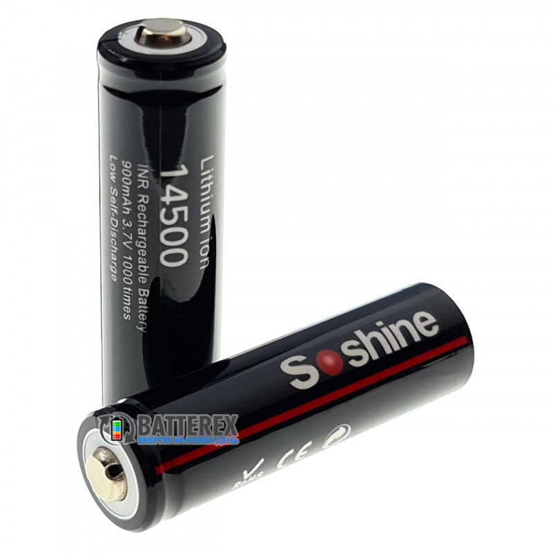 Акумулятор 14500 Soshine 900mah 3.7V 2.7A Button Top без захисту