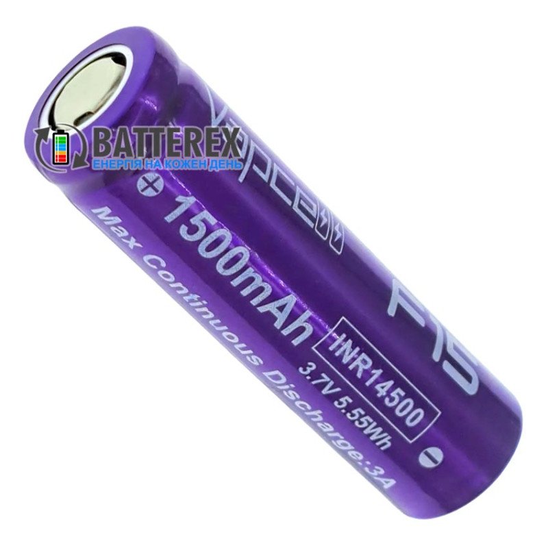 Акумулятор Li-ion 14500 Vapcell F15 3.7V 1500mah 3A висока реальна ємність