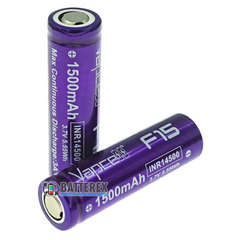 Акумулятор Li-ion 14500 Vapcell F15 3.7V 1500mah 3A висока реальна ємність