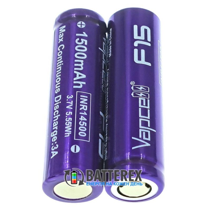 Акумулятор Li-ion 14500 Vapcell F15 3.7V 1500mah 3A висока реальна ємність
