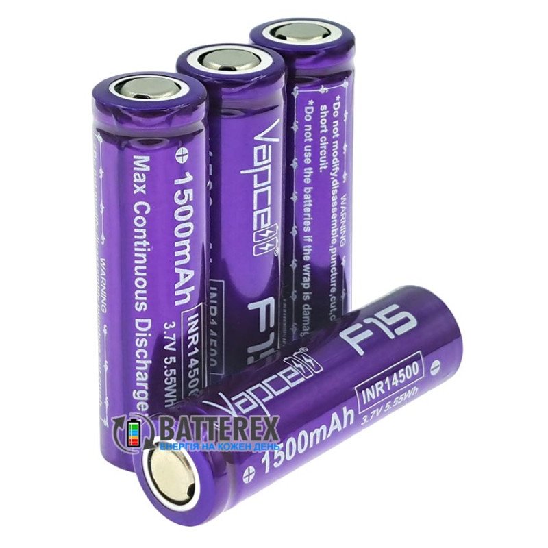 Акумулятор Li-ion 14500 Vapcell F15 3.7V 1500mah 3A висока реальна ємність
