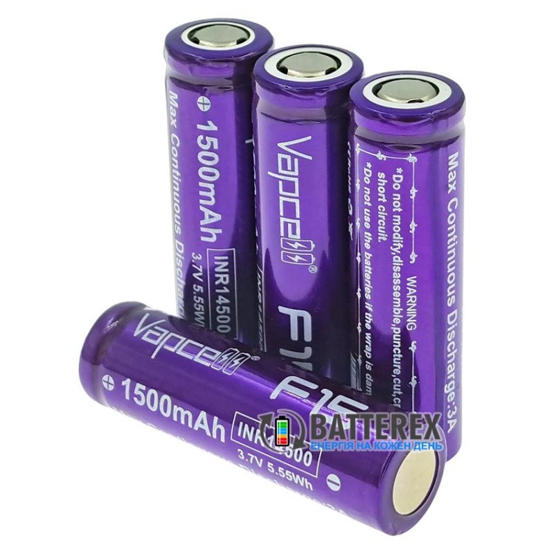 Акумулятор Li-ion 14500 Vapcell F15 3.7V 1500mah 3A висока реальна ємність