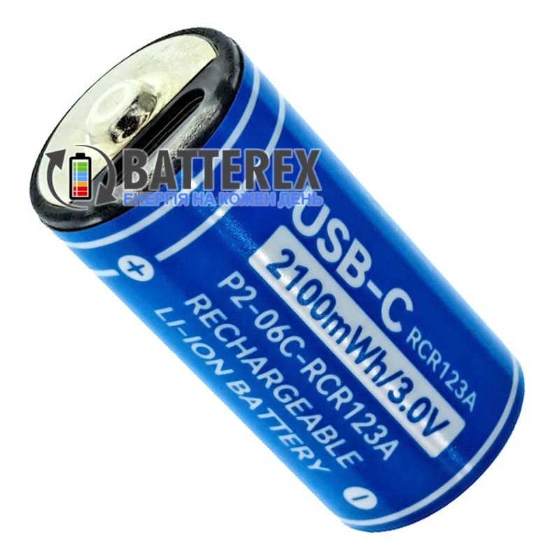 Аккумулятор 16340 CR123A Beston 2100mWh 700mAh 3.0V Protected с зарядкой от USB Type-C, напряжение 3.0 Вольта