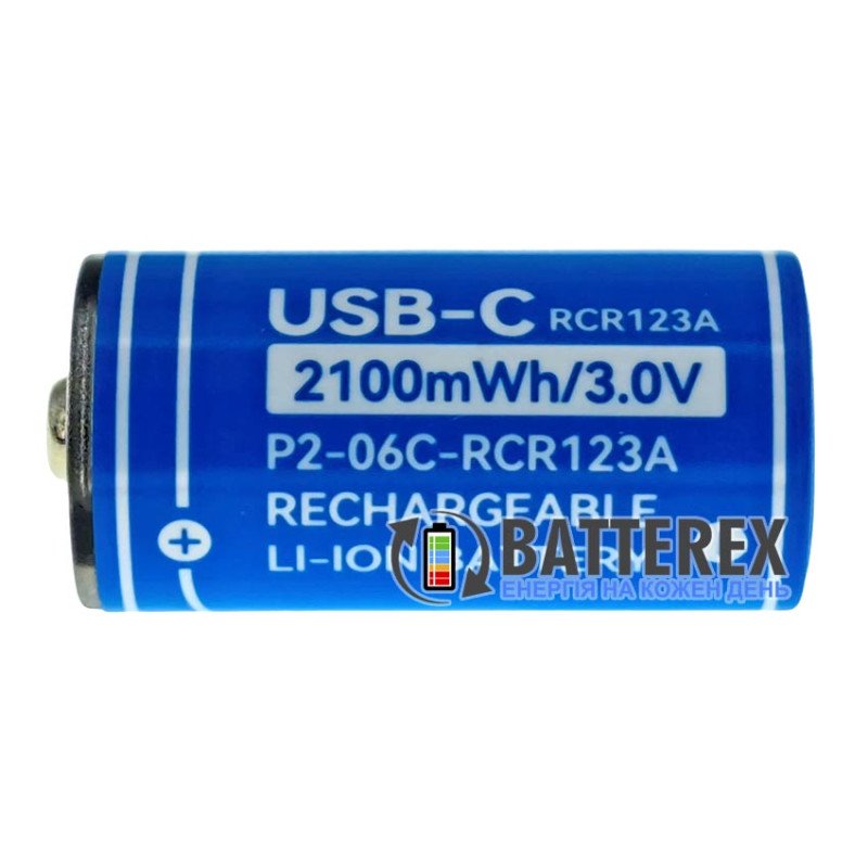 Аккумулятор 16340 CR123A Beston 2100mWh 700mAh 3.0V Protected с зарядкой от USB Type-C, напряжение 3.0 Вольта