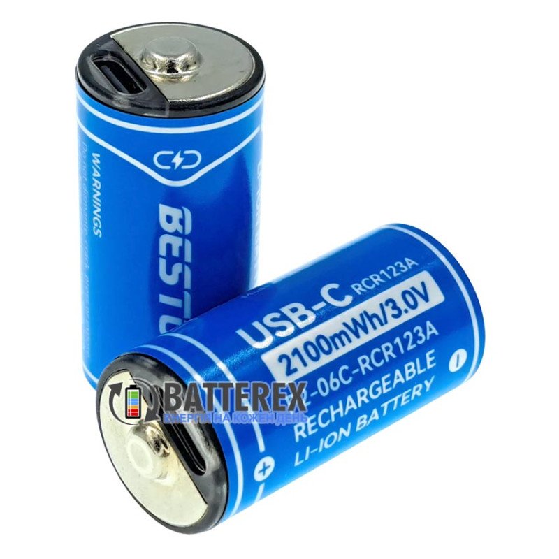 Аккумулятор 16340 CR123A Beston 2100mWh 700mAh 3.0V Protected с зарядкой от USB Type-C, напряжение 3.0 Вольта