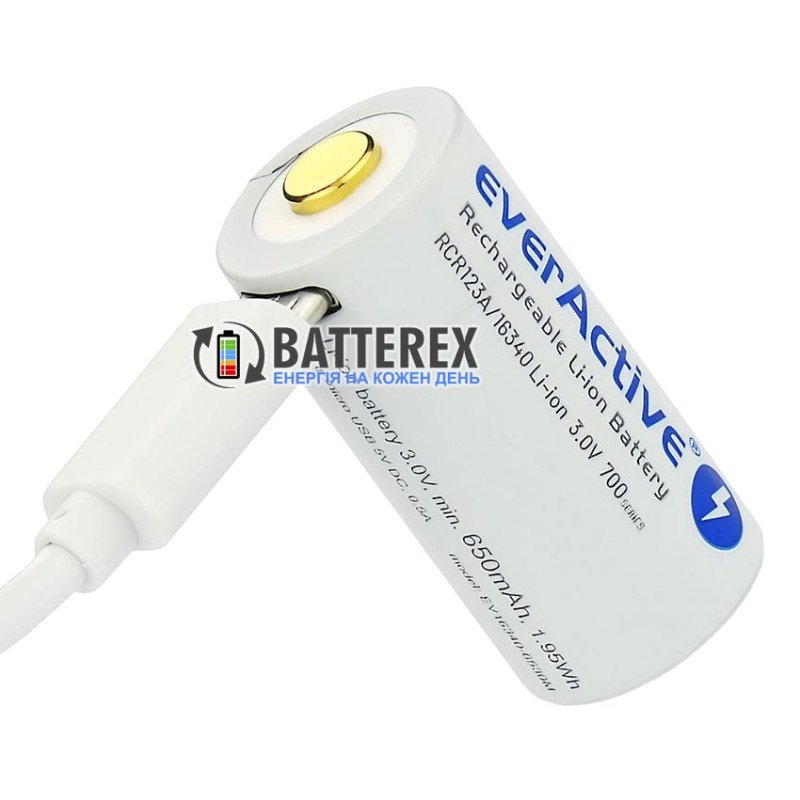 Аккумулятор 16340 CR123A Everactive EV16340-6530M 650mah 3.0V Protected micro-USB