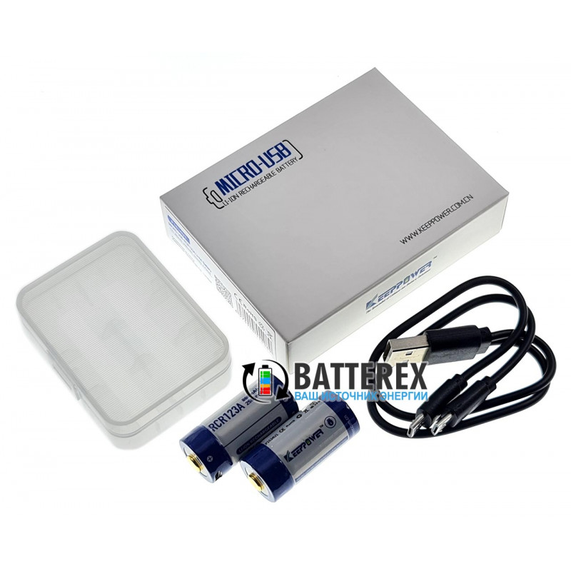 Аккумулятор 16340 CR123A с зарядкой от USB Keeppower 860mah 3,0V Protected с защитой 