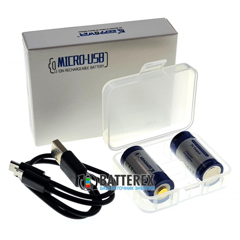 Аккумулятор 16340 CR123A с зарядкой от USB Keeppower 860mah 3,0V Protected с защитой 