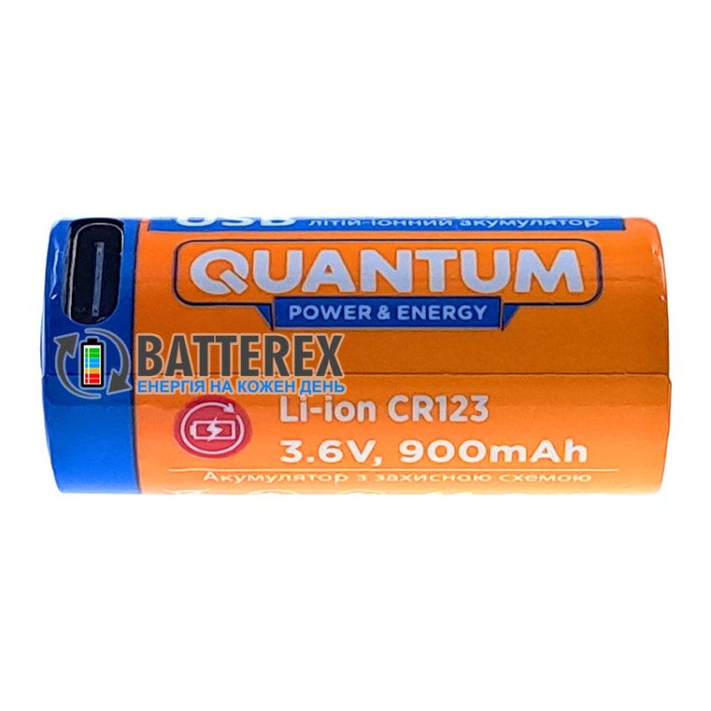 Акумулятор 16340 CR123A Quantum 900mah 3.6V Protected із зарядкою від USB Type-C, поштучно від 1 шт.