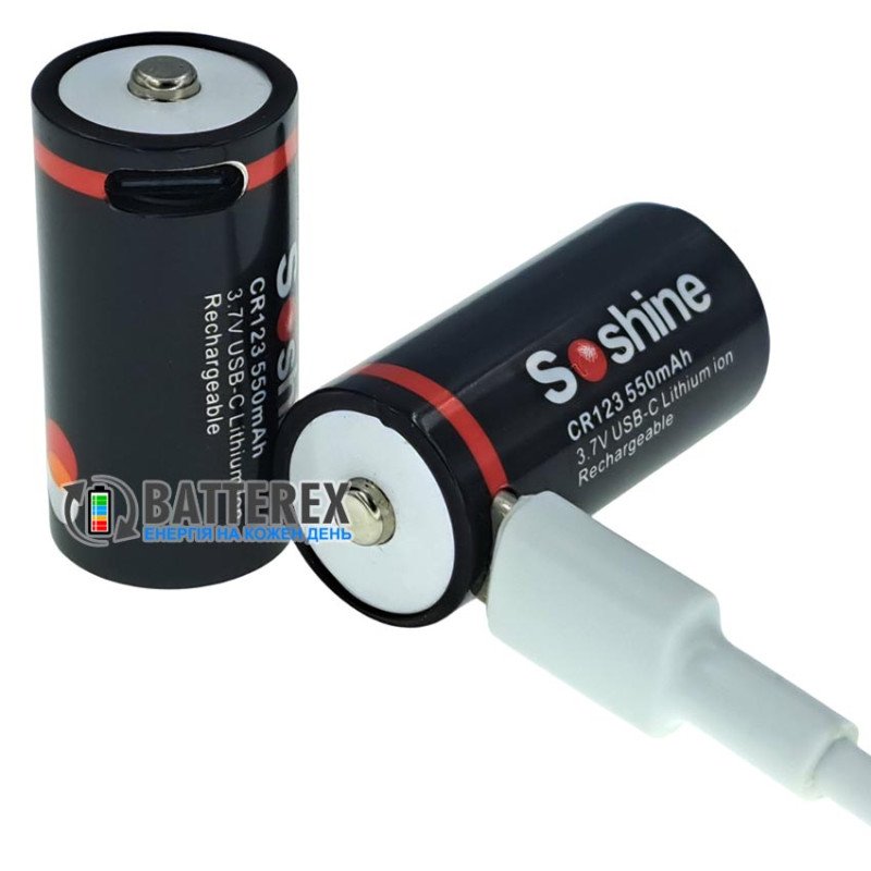Акумулятор 16340 CR123A Soshine 550mah 3.7V Protected із зарядкою від USB Type-C