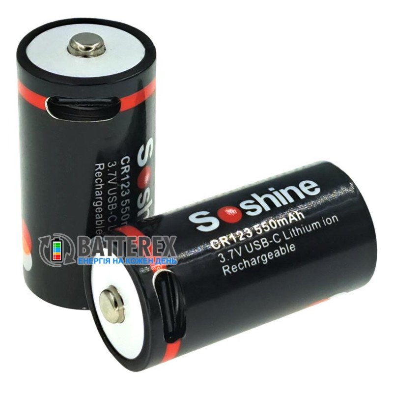 Акумулятор 16340 CR123A Soshine 550mah 3.7V Protected із зарядкою від USB Type-C
