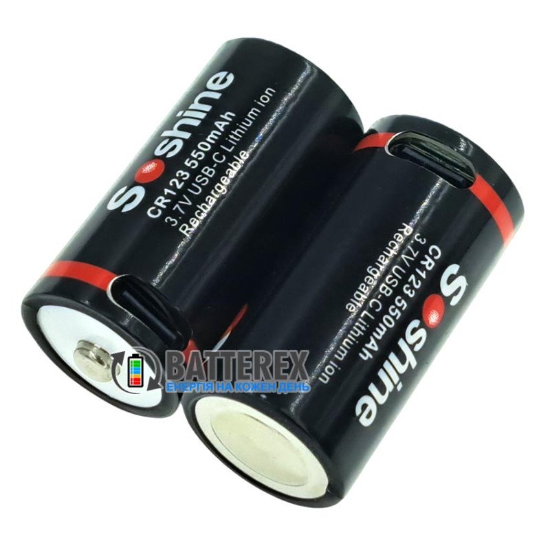 Акумулятор 16340 CR123A Soshine 550mah 3.7V Protected із зарядкою від USB Type-C