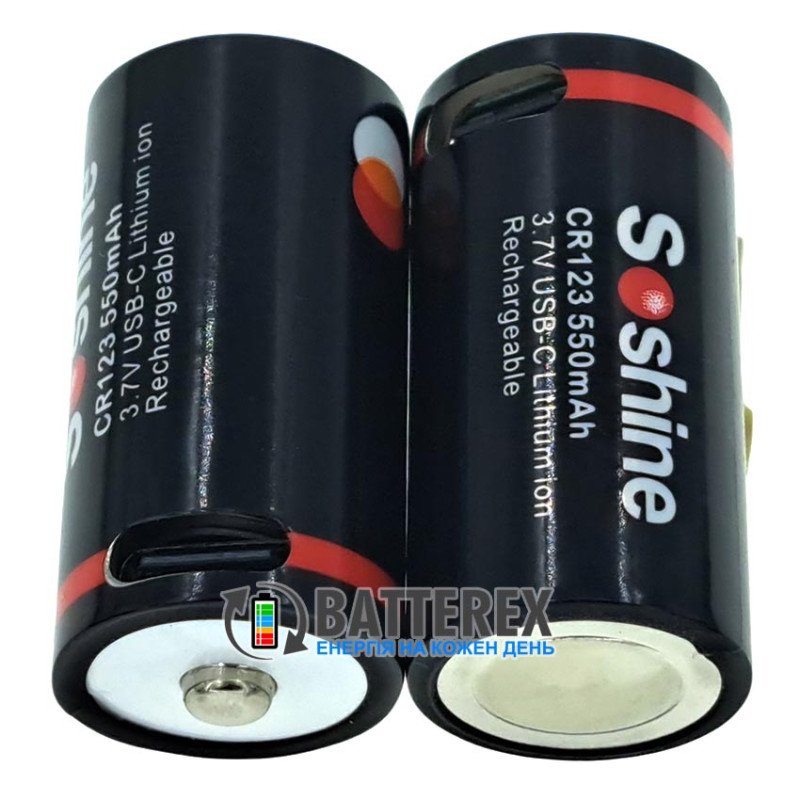 Акумулятор 16340 CR123A Soshine 550mah 3.7V Protected із зарядкою від USB Type-C