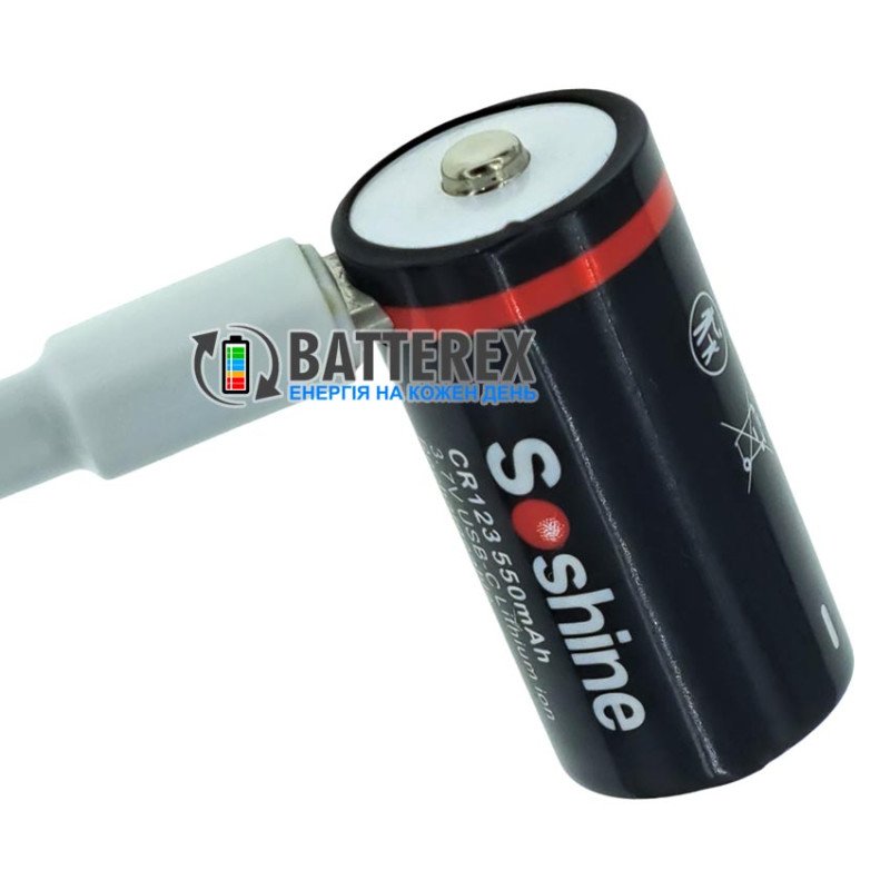 Акумулятор 16340 CR123A Soshine 550mah 3.7V Protected із зарядкою від USB Type-C