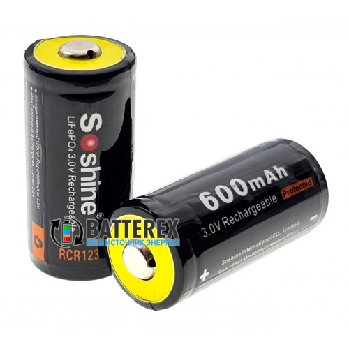 16340 CR123A Soshine 600mah 3.0V LiFePO4 Protected с защитой