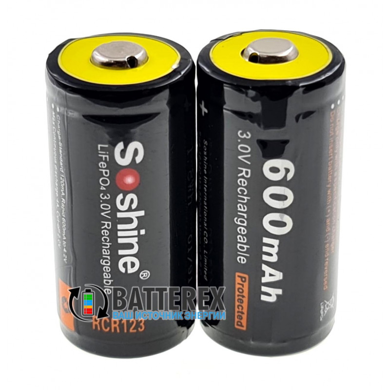 Аккумулятор 16340 CR123A RCR123 Soshine 600mah 3.0V LiFePO4 Protected