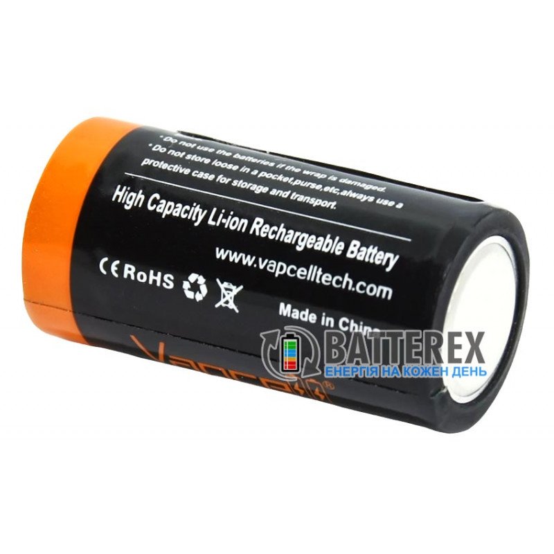 Акумулятор 16340 CR123A Li-ion Vapcell 950mah 3.6V 3A Protected із захистом, стандартна довжина 34мм як у батарейок