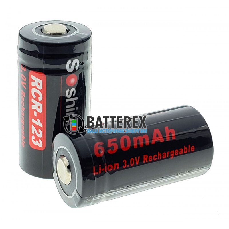 Аккумулятор 16340 (CR123a) Soshine 650mah 3,0V - номинальное напряжение 3В