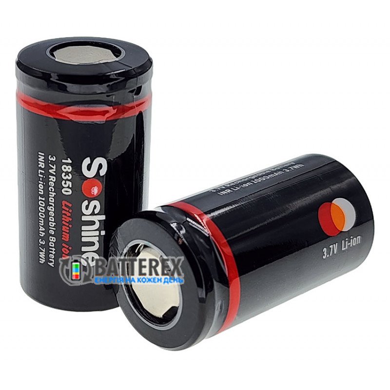 Аккумулятор 18350 Soshine 1000mah 3.7V 8A/12A високотоковый без защиты