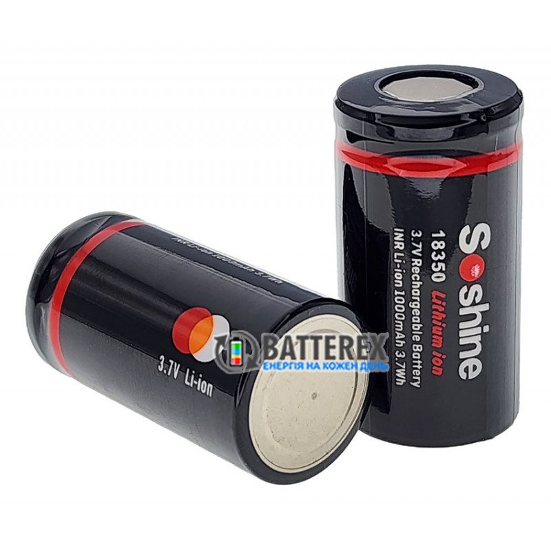 Аккумулятор 18350 Soshine 1000mah 3.7V 8A/12A високотоковый без защиты