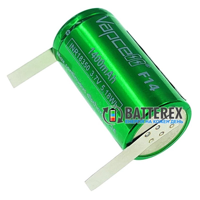 Акумулятор 18350 високої ємності Vapcell F14 INR 1400mah 3.6V 3A із виводами під пайку