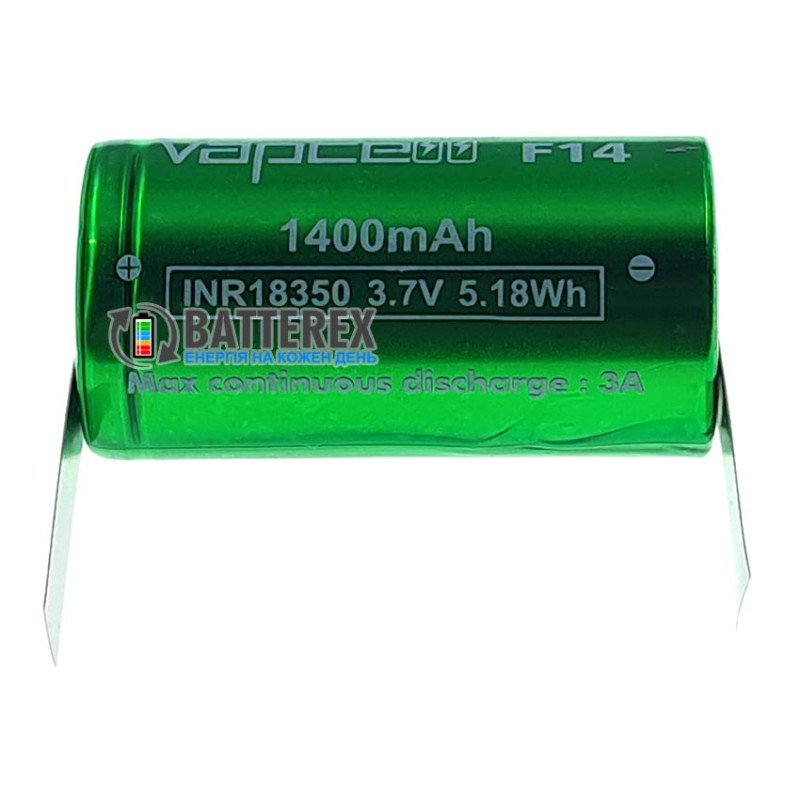 Акумулятор 18350 високої ємності Vapcell F14 INR 1400mah 3.6V 3A із виводами під пайку