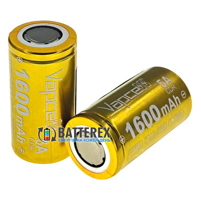 Аккумулятор 18350 Li-ion максимальной ёмкости Vapcell H16 INR 1600mah 3.6V 5A