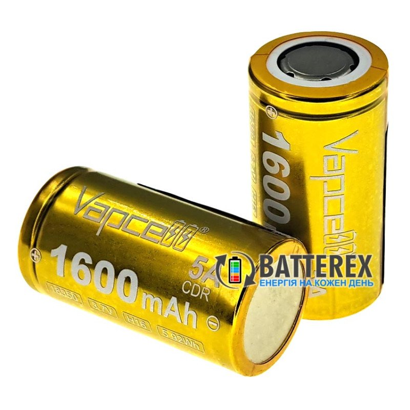 Аккумулятор 18350 Li-ion максимальной ёмкости Vapcell H16 INR 1600mah 3.6V 5A