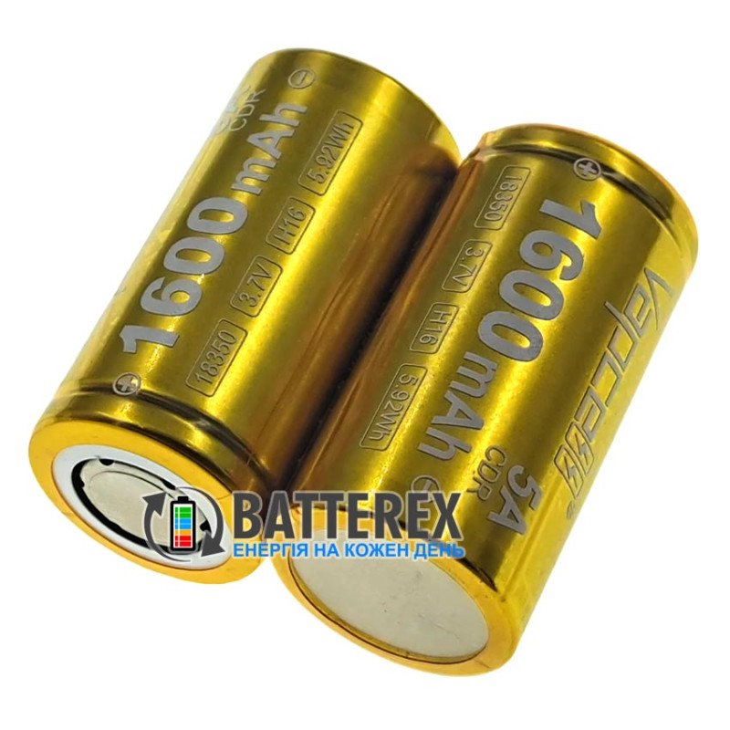 Аккумулятор 18350 Li-ion максимальной ёмкости Vapcell H16 INR 1600mah 3.6V 5A