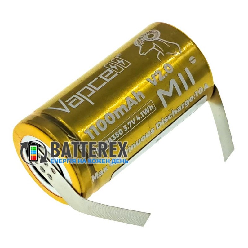 Аккумулятор 18350 Vapcell INR M11 V2.0 1100mah 3.6V 10A высокотоковый под пайку