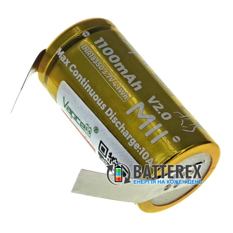 Аккумулятор 18350 Vapcell INR M11 V2.0 1100mah 3.6V 10A высокотоковый под пайку