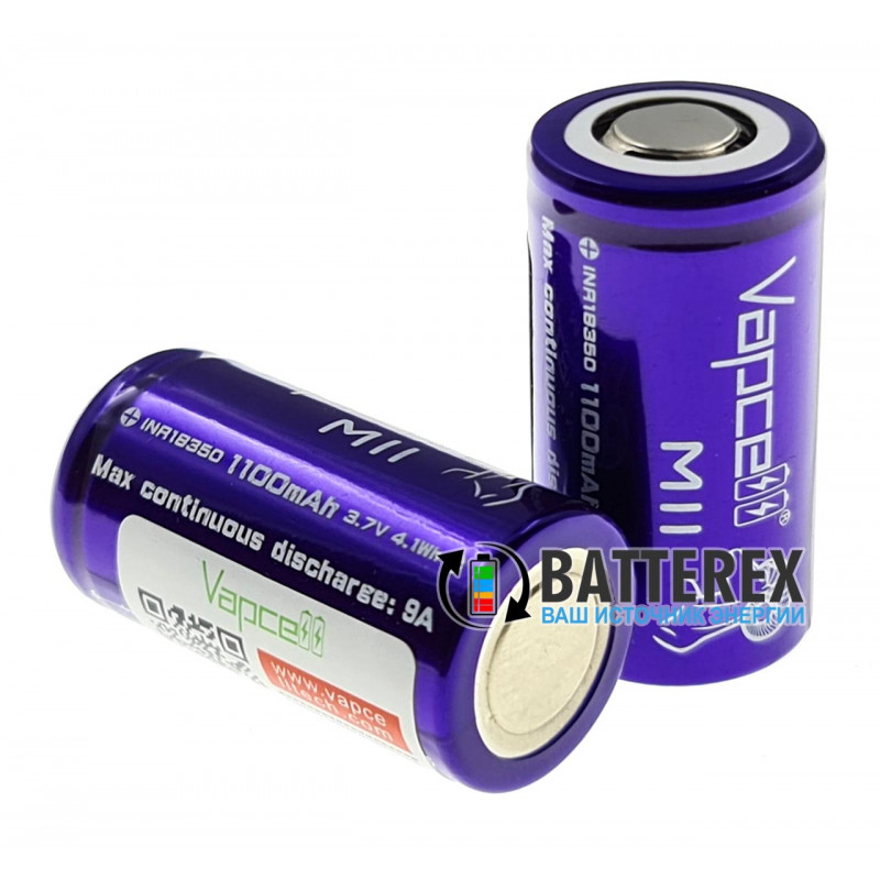 18350 Vapcell M11 INR 1100mah 3.6V 9A высокотоковый без защиты