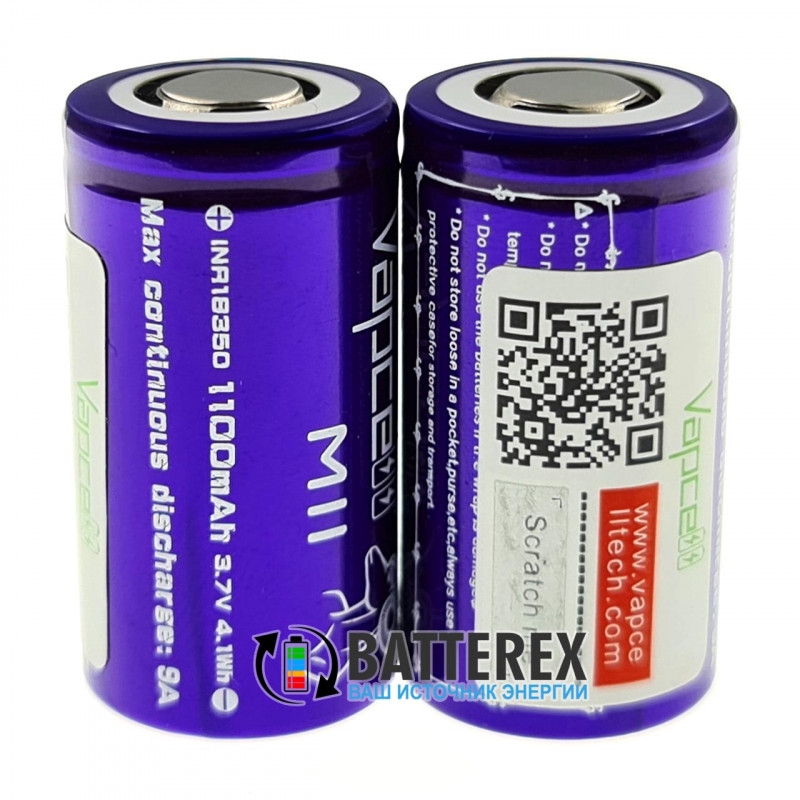 18350 Vapcell M11 INR 1100mah 3.6V 9A высокотоковый без защиты