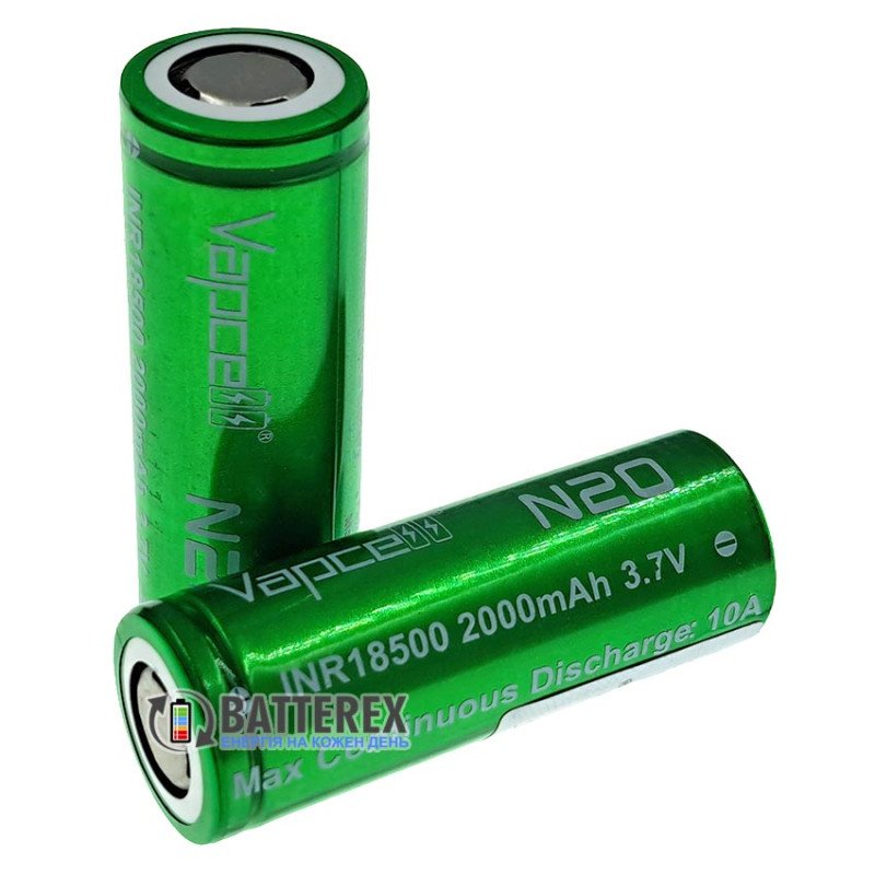 Акумулятор 18500 Li-ion Vapcell INR N20 2000mah 3.7V 10A високотоковий, без захисту