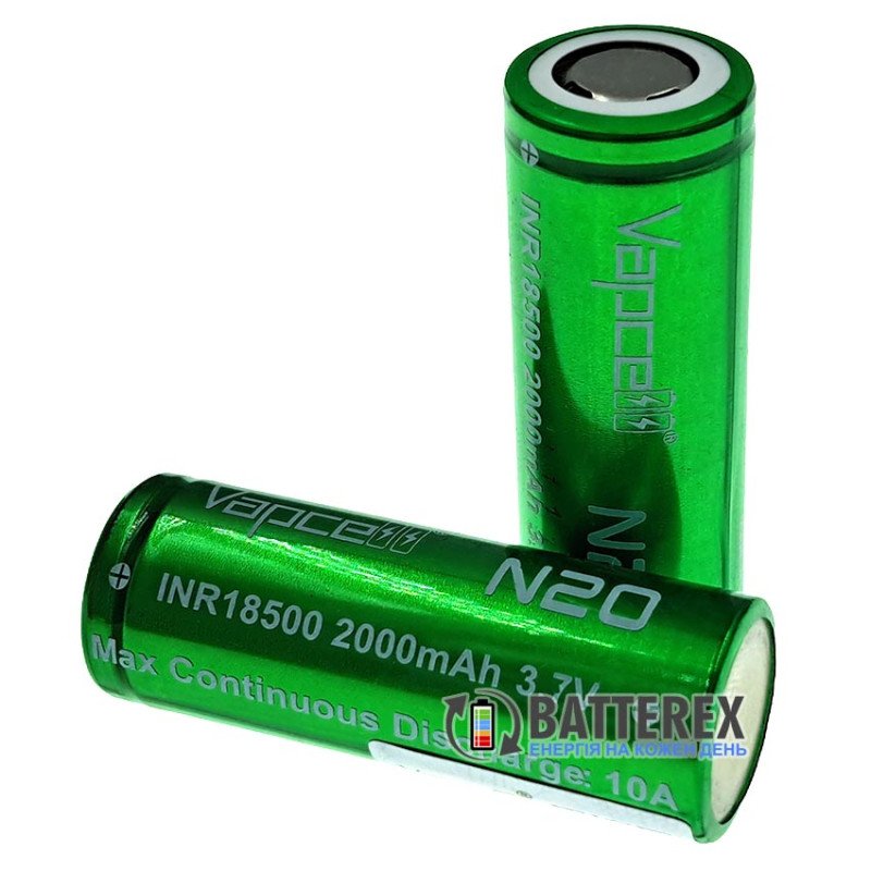 Акумулятор 18500 Li-ion Vapcell INR N20 2000mah 3.7V 10A високотоковий, без захисту