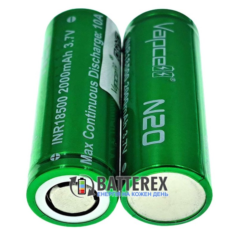 Акумулятор 18500 Li-ion Vapcell INR N20 2000mah 3.7V 10A високотоковий, без захисту