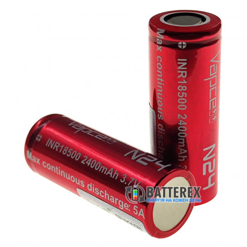 18500 Vapcell INR N24 2400mah 3.7V 5A без защиты