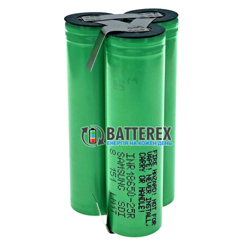 Збірка 3P1S 3.6-4.2V 7500mah із 3х акумуляторів 18650 Samsung 25R 2500mah 20A, паралельне з'єднання акумуляторів, трикутна форма