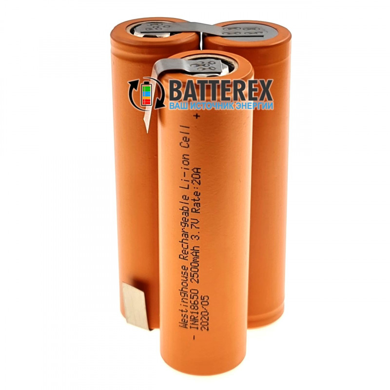 Сборка 3S 11.1-12.6V 20A из 3х аккумуляторов 18650 Westinghouse 2500mah для шуруповёрта (треугольная)